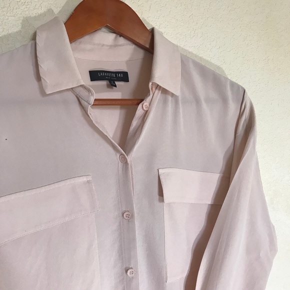 Lafayette 148 Baby Pink Silk Button Down Blouse - Picture 2 of 5
